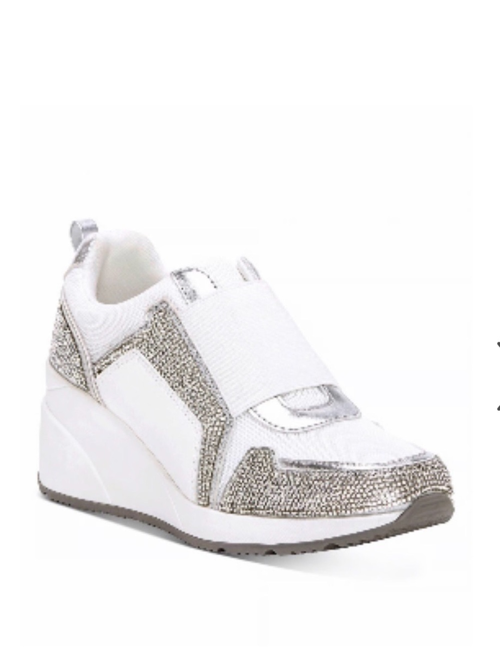 INC International Concepts Heily Stretch Wedge Sneakers White/Silver Size 6